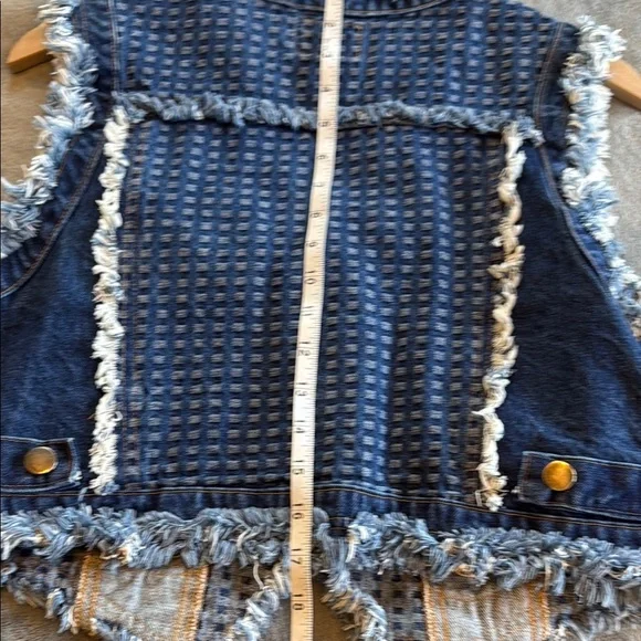 Vintage Simply Barbara of Colorado Frayed Denim Vest with Checkered Pattern - Picture 10 of 10